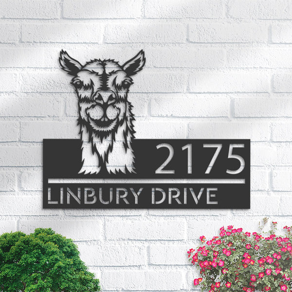 Personalized Peeking Llama farm animal ranch Metal Address Sign House number Hanging Address Plaque Yard Sign, Outdoor Sign Garden Stake