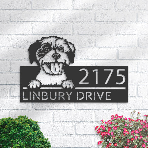 Personalized Cavachon dog, Puppy Metal Address Sign House number Hanging Address Plaque Yard Sign Outdoor decor Garden Stake