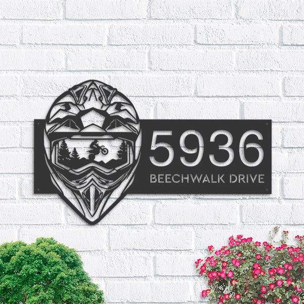 Personalized Helmet motocross biker Metal Address Sign House number Hanging Address Plaque Yard Sign Outdoor Sign Garden Stake