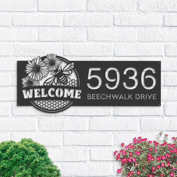 Personalized Bee hive honeycomb farmhouse Farm Ranch Metal Address Sign | Hanging Address Plaque | Yard Sign, Outdoor Sign | Garden Stake