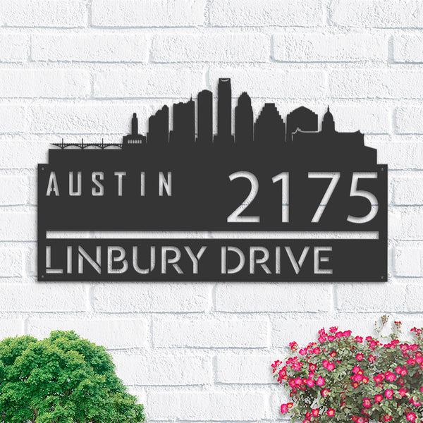 Personalized Austin city skyline Metal Address Sign Hanging Address Plaque house number Yard Outdoor Sign Garden Stake