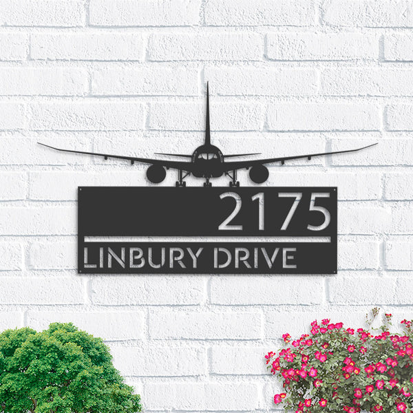 Personalized Airplane Aircraft pilot Metal Address Sign House Number, Hanging Address Plaque Yard Sign, Outdoor Sign Garden Stake