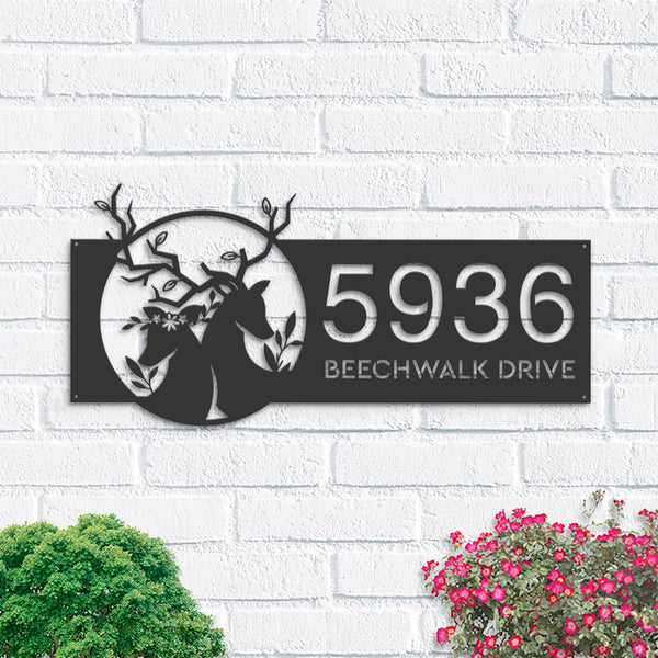 Personalized Deer couple Metal Address Sign | Hanging Address Plaque | Yard Sign, Outdoor Sign | Garden Stake