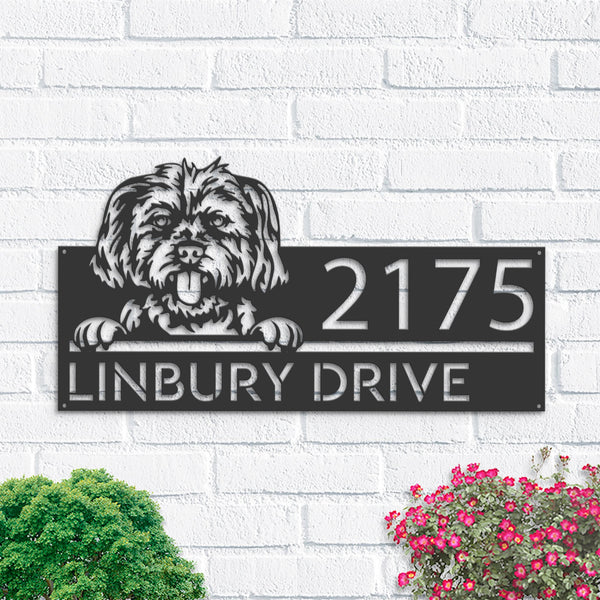 Personalized Morkie dog, Cute puppy Metal Address Sign House number Hanging Address Plaque Yard Sign Outdoor decor Garden Stake