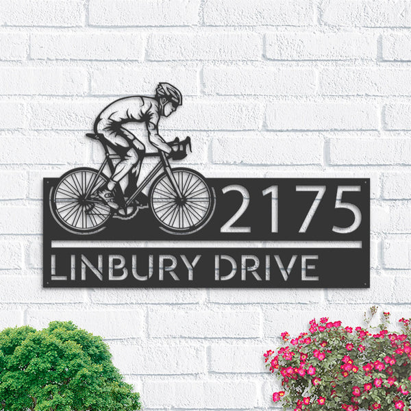 Personalized Cyclist biker Metal Address Sign House number Hanging Address Plaque Yard Sign Outdoor Sign Garden Stake