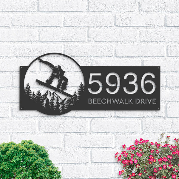 Personalized Snowboard Snowboarder winter sport Metal Address Sign House Number, Hanging Address Plaque Yard Sign, Outdoor Sign Garden Stake