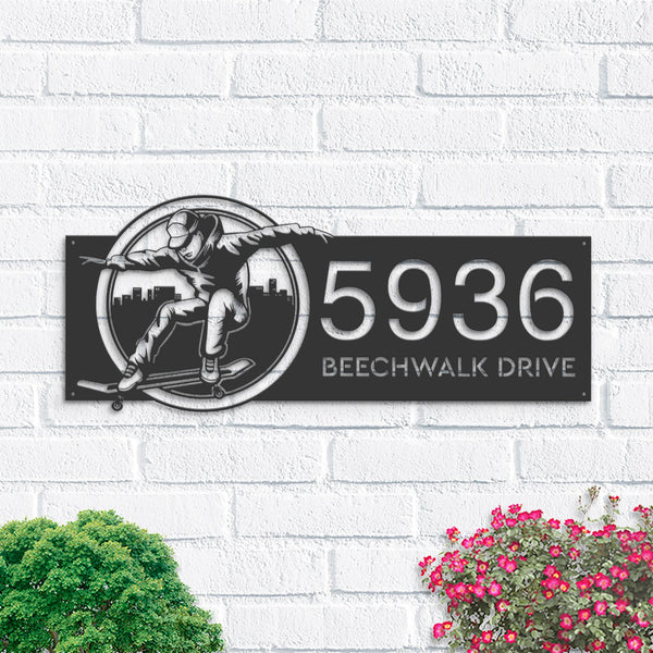 Personalized Skateboarder sport Skateboard Metal Address Sign House number Hanging Address Plaque Yard Sign Outdoor Sign Garden Stake