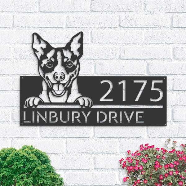 Personalized Rat Terrier Dog, Cute puppy Metal Address Sign House number Hanging Address Plaque Yard Sign Outdoor decor Garden Stake