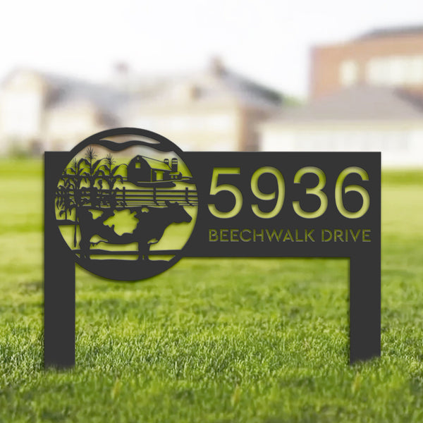 Personalized Cow Farm house Ranch Metal Address Sign House number Hanging Address Plaque Yard Sign, Outdoor Sign Garden Stake