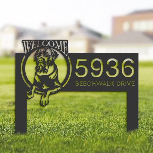 Personalized Cane Corso dog, cute puppy welcome Metal Address Sign House number Hanging Address Plaque Yard Sign Outdoor decor Garden Stake