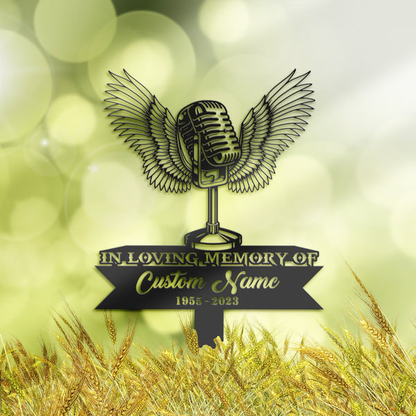 Personalized Microphone singer Memorial Stake, Metal Stake, Sympathy Sign, Grave Marker, Remembrance Stake