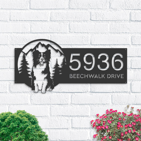 Personalized Dog mountain scene Metal Address Sign House number Hanging Address Plaque Yard Sign Outdoor Sign Garden Stake