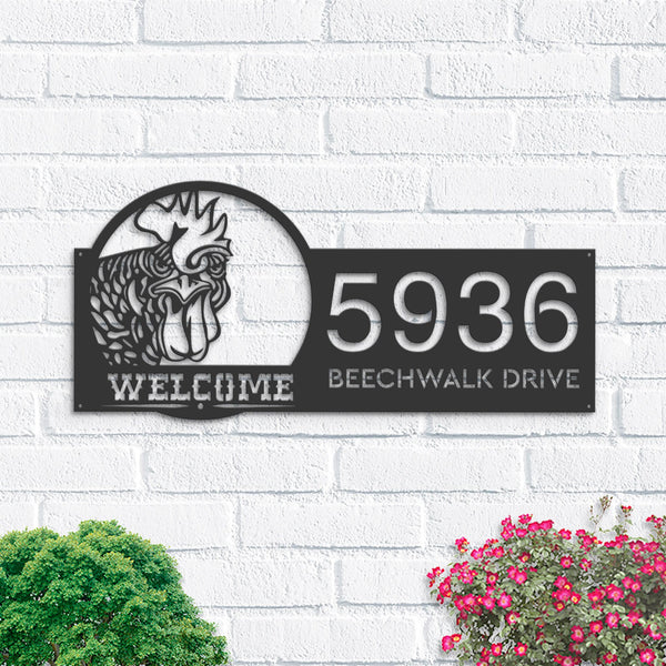 Personalized Chicken Rooster farmhouse animal ranch Metal Address Sign | Hanging Address Plaque | Yard Sign, Outdoor Sign | Garden Stake