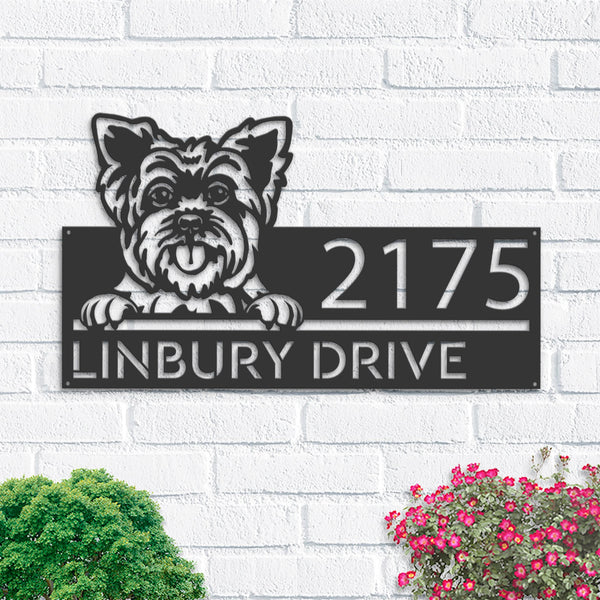 Personalized Yorkshire Dog, Cute puppy Metal Address Sign House number Hanging Address Plaque Yard Sign Outdoor decor Garden Stake