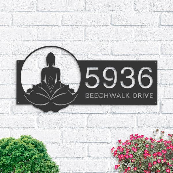 Personalized Zen Lotus Buddha Metal Address Sign House number Hanging Address Plaque Yard Sign Outdoor Sign Garden Stake