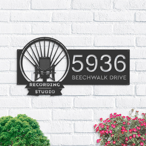 Personalized Record player Recording studio logo Metal Address Sign House number Hanging Address Plaque Yard Sign Outdoor Sign Garden Stake