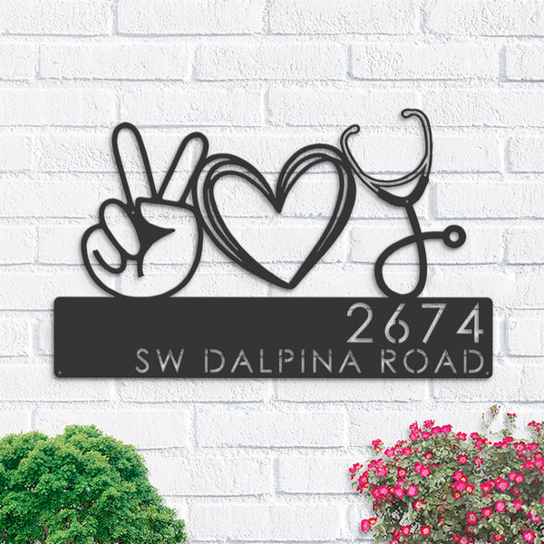 Personalized Peace love nursing Nurse Metal Address Sign | Hanging Address Plaque | Yard Sign, Outdoor Sign | Garden Stake