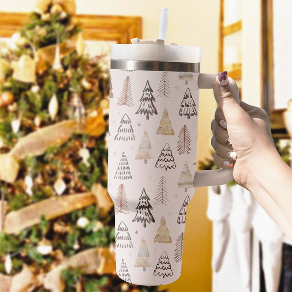 Christmas Tree Tumbler 40oz With Handle, Daily 40oz Tumbler, Santa 40oz Stainless Steel Tumbler With Lid and Straw, Holiday Tumbler