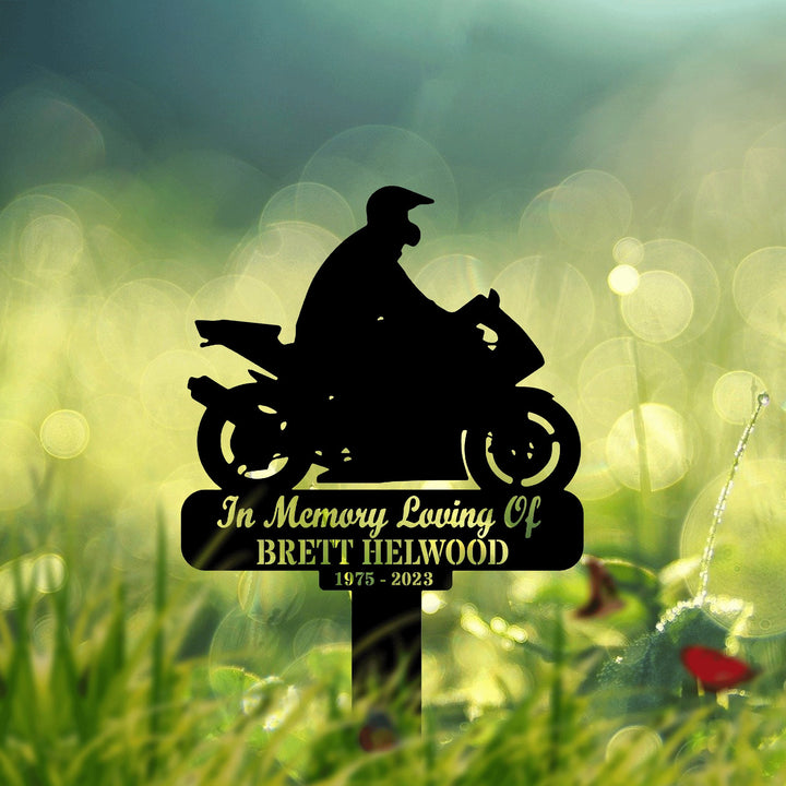 Custom Memorial Sign For Biker, Personalized Biker Memorial Metal Yard Sign,Motorcycle Grave Marker With Stake,Biker Name Sign,Garden Stake