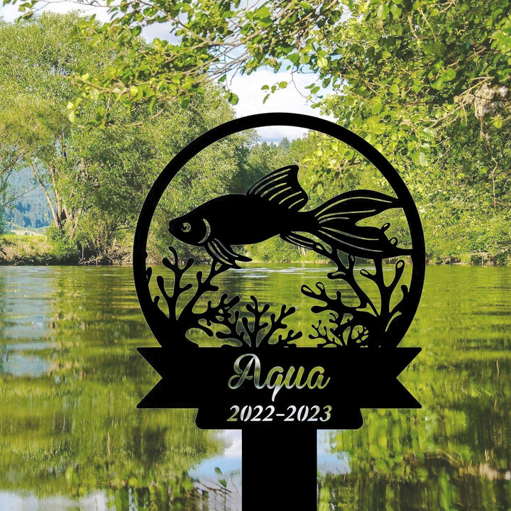 Personalized Fish Memorial Stake, Metal Stake, Fish Loss, Sympathy Sign, Pet Grave Markers, Remembrance Stake, Garden Decor, Fish Pet Sign
