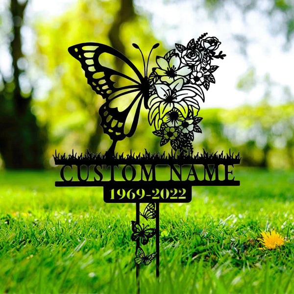Personalized Butterflies Memorial Stake, In Loving Memory, Butterflies and Flower, Metal Stake, Sympathy Sign, Grave Marker, Garden Sign