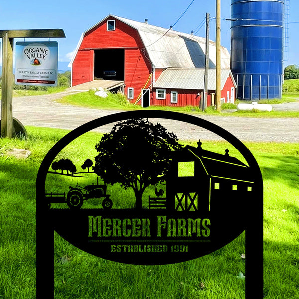 Personalized Oval Tractor and Wagon Farm Scene Sign, Custom Ranch metal sign, Farmhouse Decor, Gift For Farmer, Metal Farm Sign Name Sign