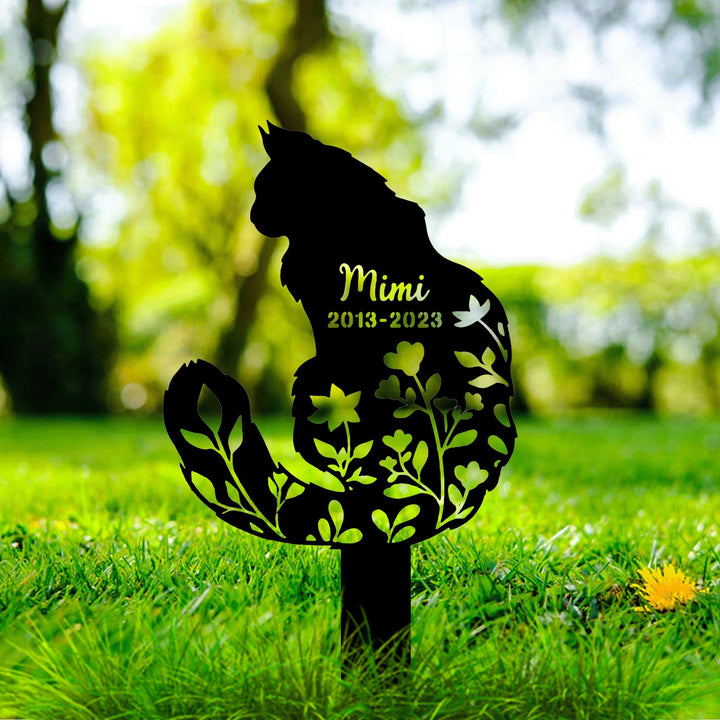 Personalized Fluffy Cat Memorial Stake, Metal Stake, Fluffy Cat Loss, Sympathy Sign, Pet Grave Markers, Remembrance Stake, Flower Fluffy Cat