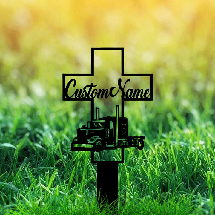 Personalized Cemetery Stake, Trucker Memorial, In Memorial Of Gift, Outdoor Sign, Trucker Loss, Fathers Day Gift, Grave Marker, Truck Cross