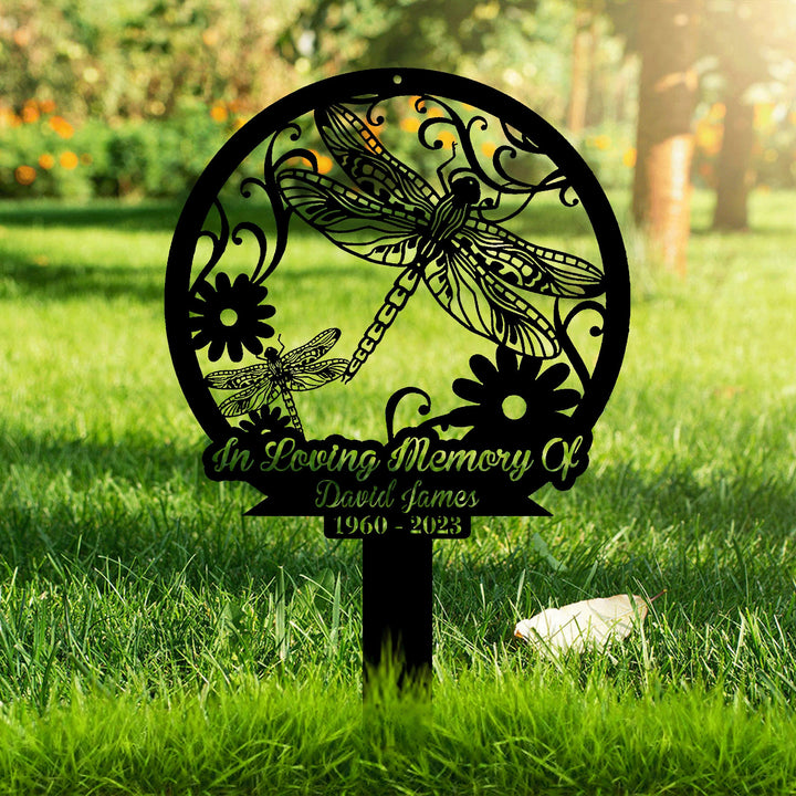 Custom Dragonfly Memorial Stake, Metal Stake, In Loving Memory, Sympathy Sign, Grave Marker, Garden Decor, Dragonfly and Flower Sign
