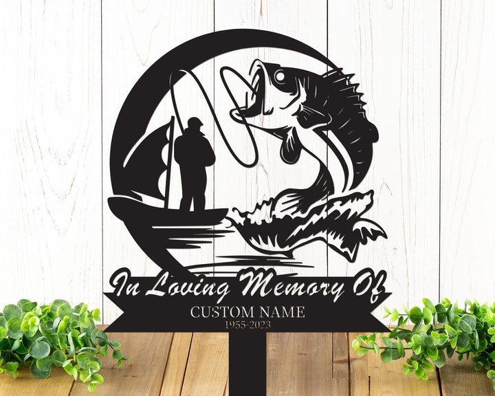 Custom Fisher Memorial Stake Bass fishing Fisherman Memorial Stake, Fishing Sign, Personalized Dad Grave Marker, Fisher Loss, Sympathy Sign
