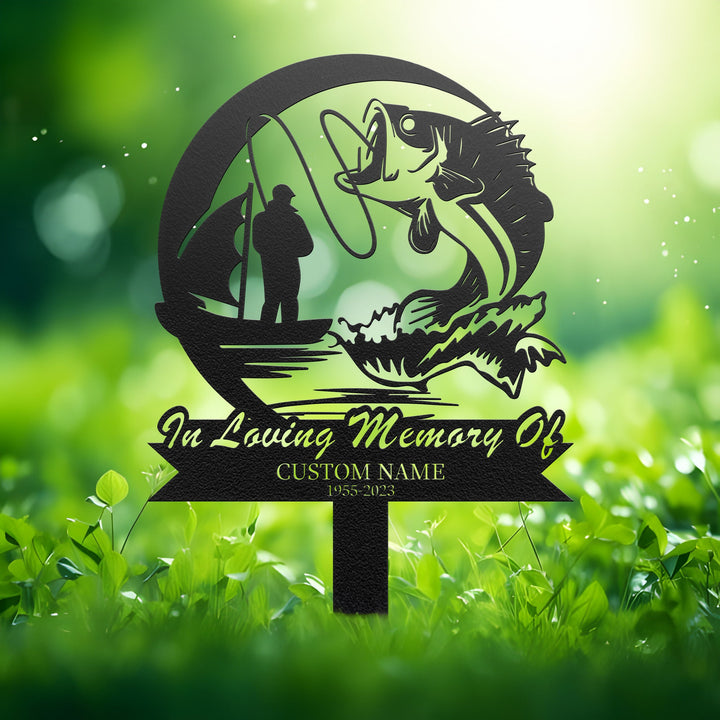 Custom Fisher Memorial Stake Bass fishing Fisherman Memorial Stake, Fishing Sign, Personalized Dad Grave Marker, Fisher Loss, Sympathy Sign