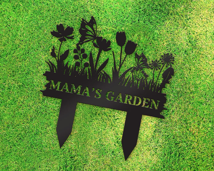 Personalized Garden Metal Sign, Flower Sign with Stakes, Yard Garden Decor, Custom Garden Name Sign, Outdoor Metal Sign, Housewarming Gift