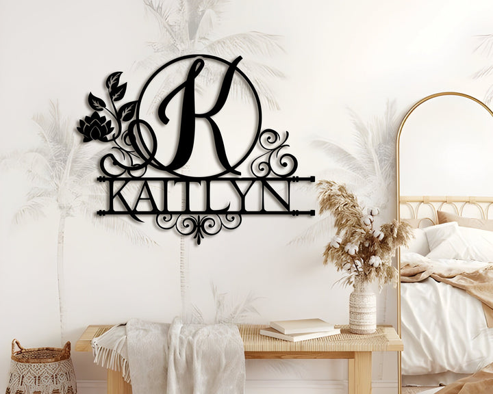 Custom Last Name Sign, Personalized Metal Wall Art, Family Name Sign, Metal Initial Door Hanger, Wedding Gift, Established Leafy Sign