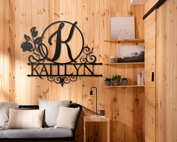 Custom Last Name Sign, Personalized Metal Wall Art, Family Name Sign, Metal Initial Door Hanger, Wedding Gift, Established Leafy Sign