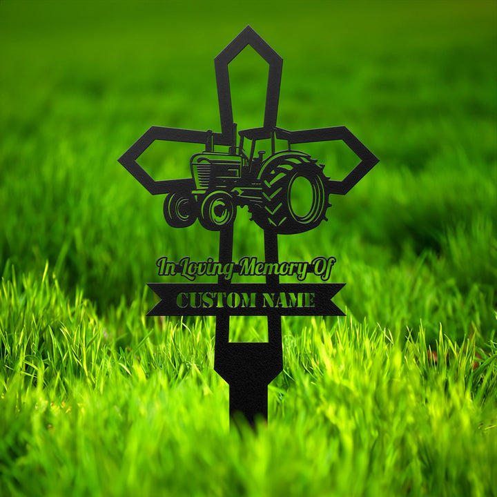 Custom Farming Fields Memorial Metal Stake, Farmer Memorial Sign, Grave Marker, Sympathy Sign, Remembrance Stake, Tractor Metal Stake