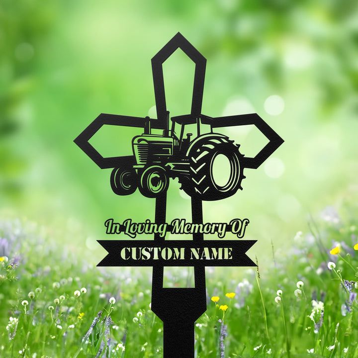 Custom Farming Fields Memorial Metal Stake, Farmer Memorial Sign, Grave Marker, Sympathy Sign, Remembrance Stake, Tractor Metal Stake