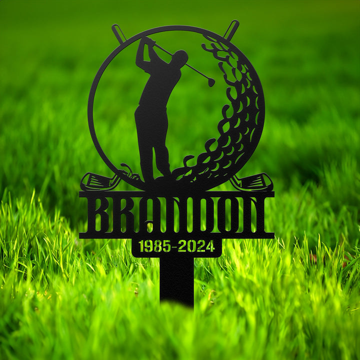 Custom Golf Memorial Metal Stake, Custom Golfer Loss Sign, Sympathy Sign, Grave Marker, Remembrance Stake, Memorial Plaque, Garden Decor