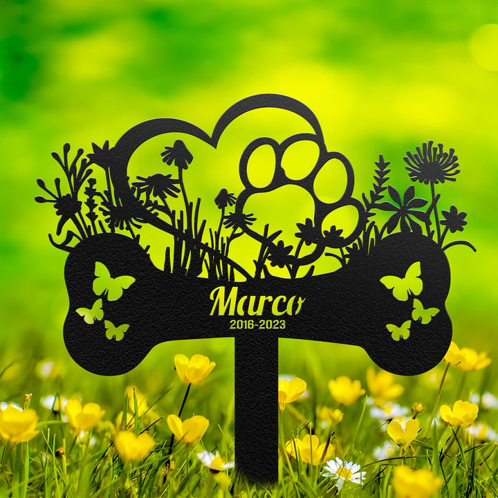 Custom Dog Memorial Stake with Heart and Paw, Dog Garden Metal Stake Sign, Personalized Dog Name Yard Stake, Metal Dog Pet Memorial Marker