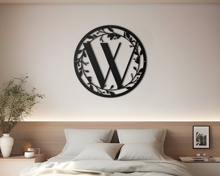 Custom Metal Circle Letter Monogram with Vines, Wall Monogram Sign, Couples Gift, Letter Decor, Letter Vine Monogram,Wedding Gift Metal Sign