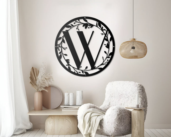 Custom Metal Circle Letter Monogram with Vines, Wall Monogram Sign, Couples Gift, Letter Decor, Letter Vine Monogram,Wedding Gift Metal Sign