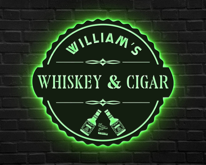 Custom Cigar Lounge, Metal Wall Art, LED Light, Personalized Whiskey Smoke Sign, Home Bar, Pub Decor, Cocktail Decoration, Man Cave