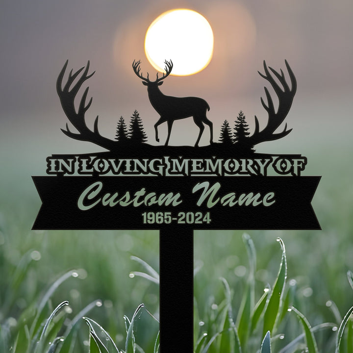 Personalized Deer hunting Memorial Stake, Custom Hunter Metal Stake, Sympathy Sign, Grave Marker, Remembrance Stake, Hunter Memorial