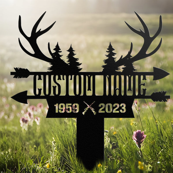 Personalized Hunter Memorial, Metal Stake, Deer Hunter Sign, Hunter Loss, Grave Marker, Sympathy Sign, Garden Decor, Father's Day Gift