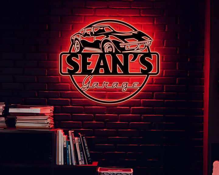 Custom Classic Car Garage Signs, Personalized Man Cave Named Wall Art Deco, Special Gift, American Car, Pickup, Motorbike, Garage Decor