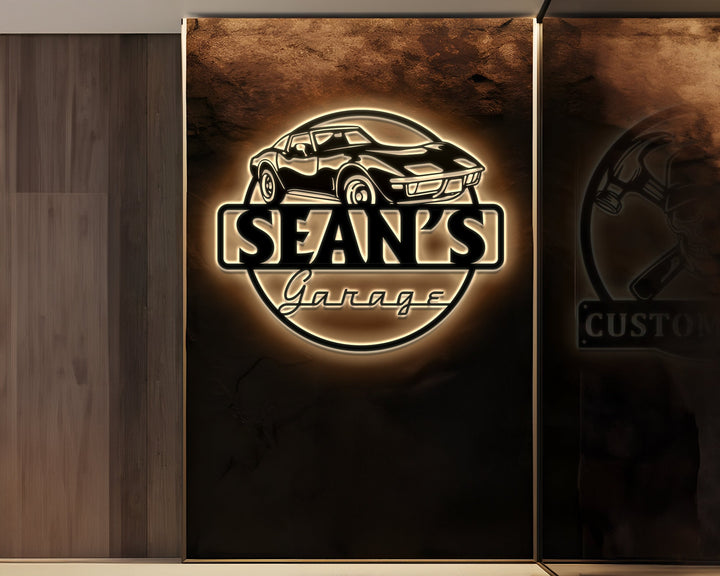 Custom Classic Car Garage Signs, Personalized Man Cave Named Wall Art Deco, Special Gift, American Car, Pickup, Motorbike, Garage Decor