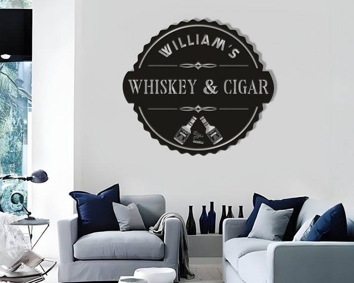Custom Cigar Lounge, Metal Wall Art, LED Light, Personalized Whiskey Smoke Sign, Home Bar, Pub Decor, Cocktail Decoration, Man Cave