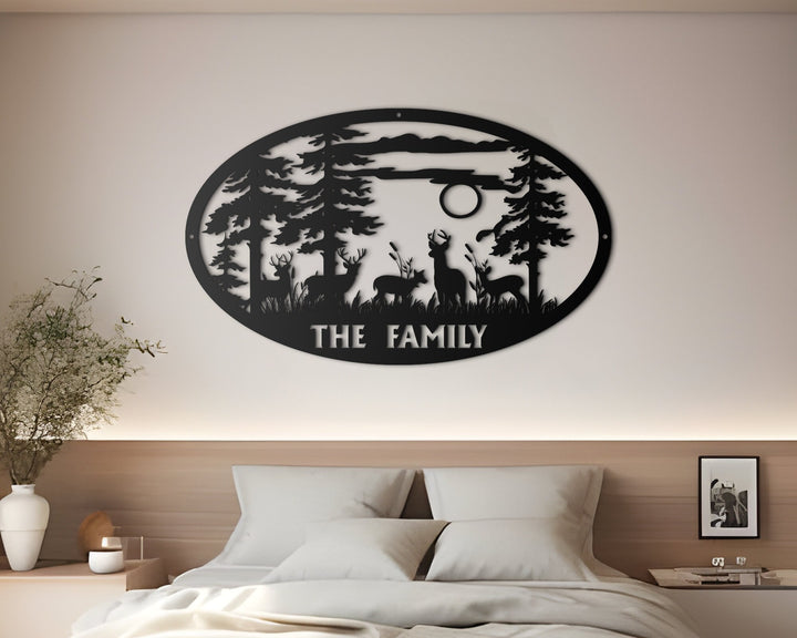 Personalized Oval Deer Metal Cabin Sign, Outdoor Hunting, Custom Family Name Sign, Deer Hunter Gift, Last Name Deer Monogram Cabin Decor