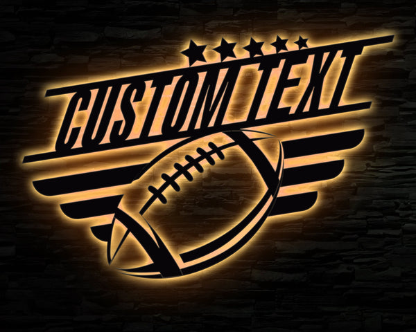 Custom US Football Metal Wall Art LED Light - Personalized America Football Player Name Sign Home Decor, Custom Football Fan Club Led Lights