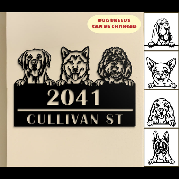 Custom Address Dog Metal Art Sign, Light Up Address Plaque Sign, Metal House Number Address Sign, House Warming Gift, Front Door Sign