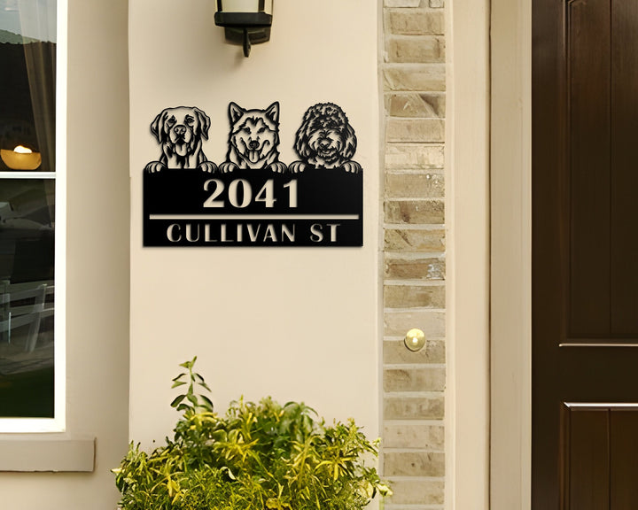 Custom Address Dog Metal Art Sign, Light Up Address Plaque Sign, Metal House Number Address Sign, House Warming Gift, Front Door Sign